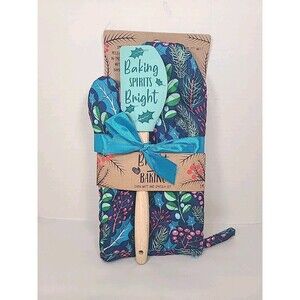 NEW Bright Baking Oven Mitt & Spatula Set Christmas Baking Spirits Bright